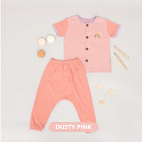 Mooi Setelan Piyama Bayi Tricolor Button Pajamas