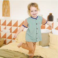 Mooi Setelan Piyama Bayi Tricolor Button Pajamas