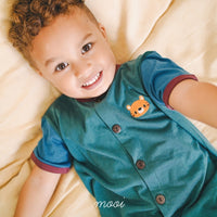 Mooi Setelan Piyama Bayi Tricolor Button Pajamas