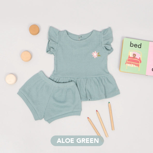 Mooi Setelan Anak Perempuan Rib Ruffle Set