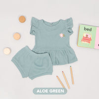 Mooi Setelan Anak Perempuan Rib Ruffle Set