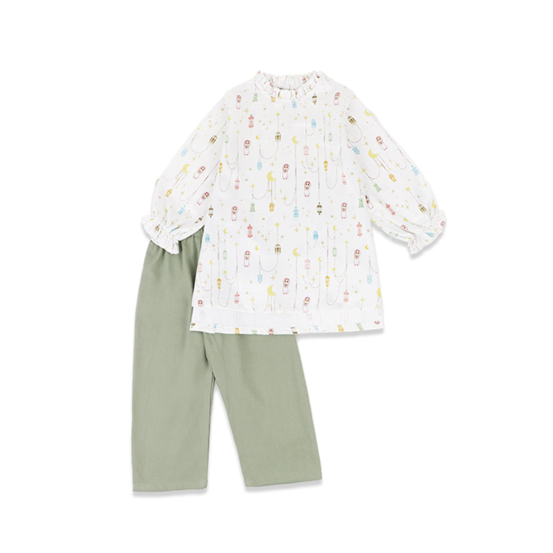 Mooi x Nussa Rarra Tunic Set Print Setelan Anak Perempuan Raya Collection