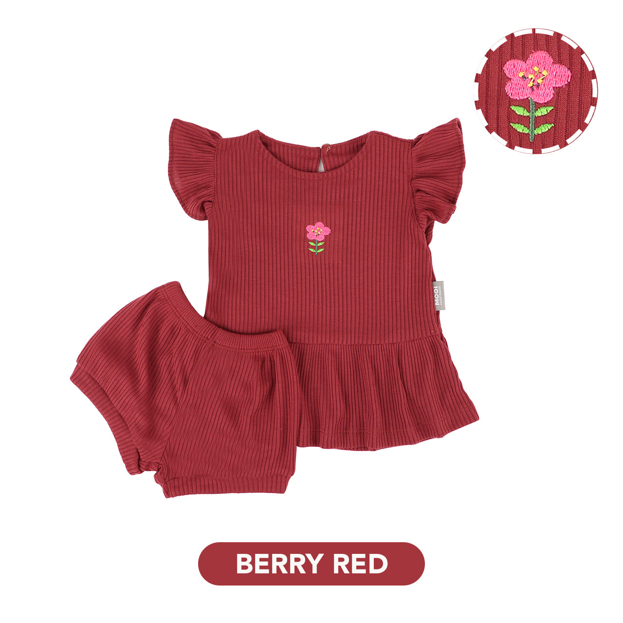 Mooi Setelan Anak Perempuan Rib Ruffle Set