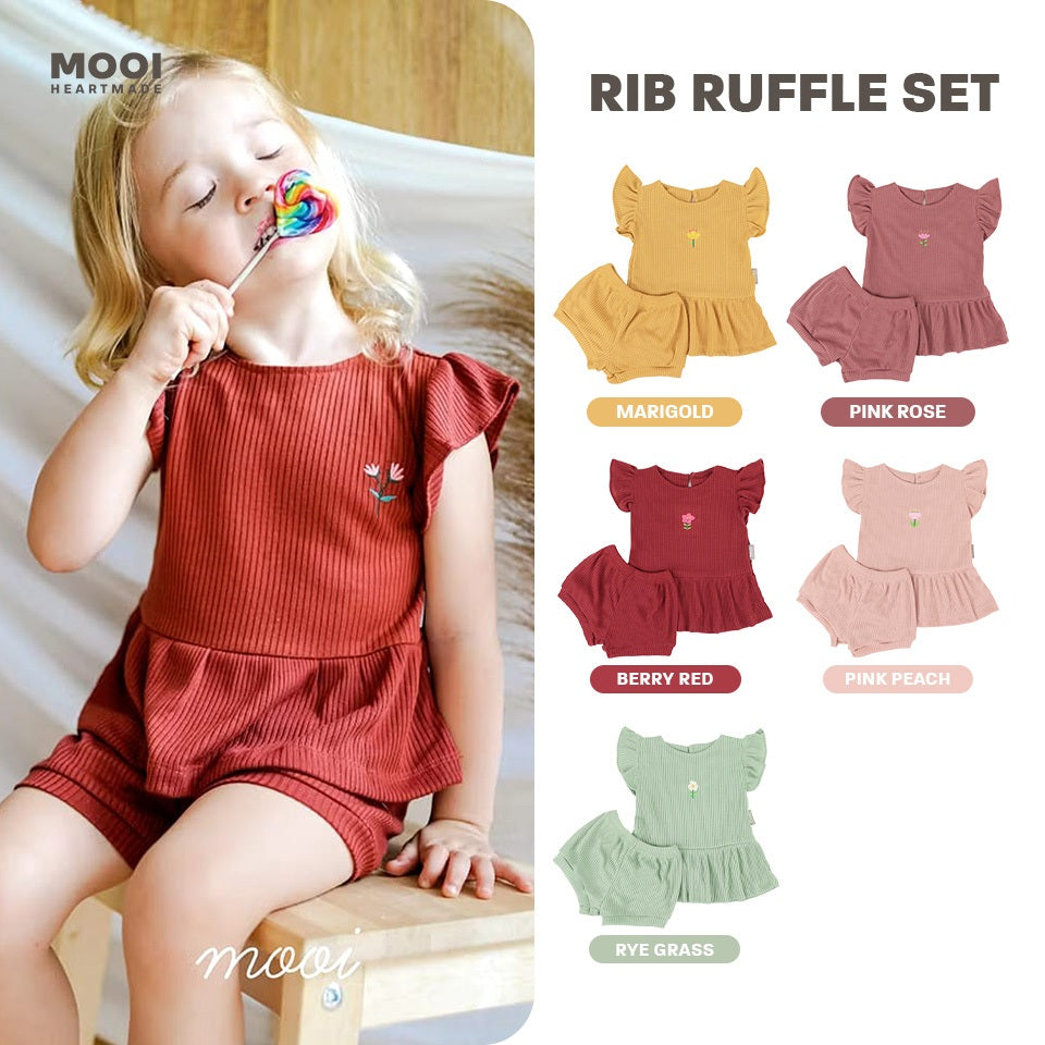 Mooi Setelan Anak Perempuan Rib Ruffle Set