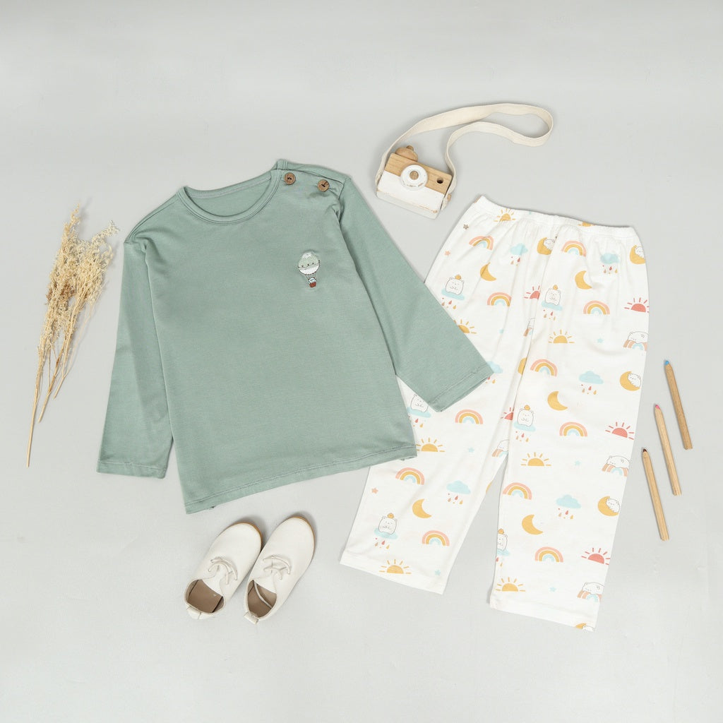 Mooi Baju Tidur Anak Piyama Anak Unisex Tencel Mochi Set