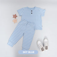 Mooi Setelan Anak Unisex Stripes Button Set