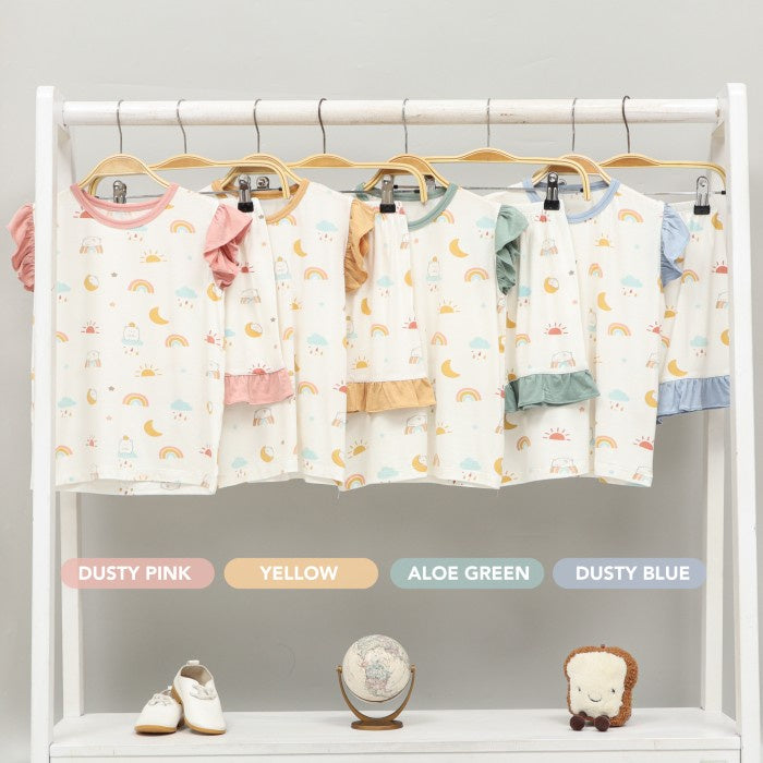Mooi Setelan Anak Perempuan Tencel Ruffle Mochi Set
