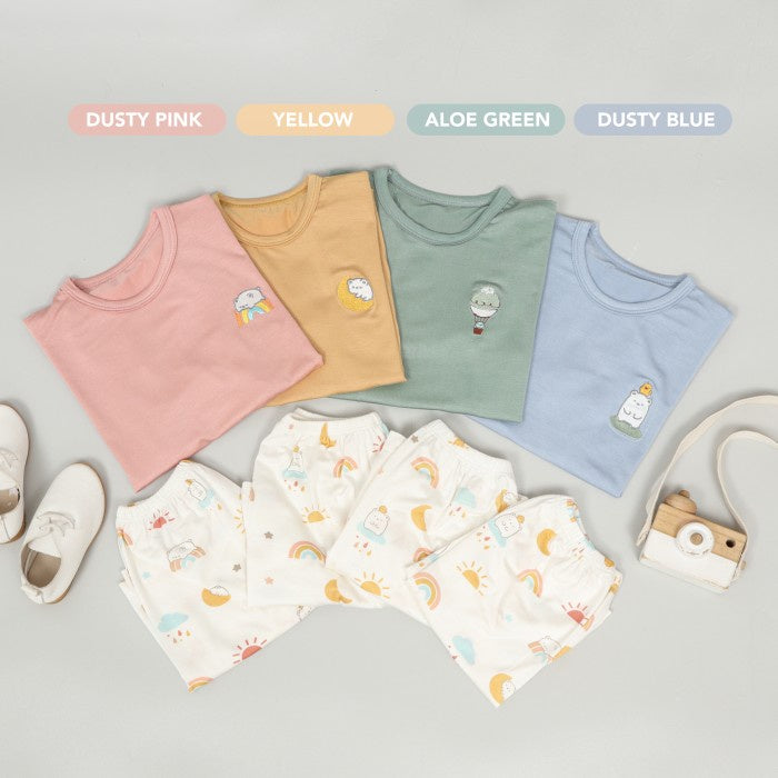 Mooi Setelan Anak Unisex Tencel Short Sleeve Mochi Set