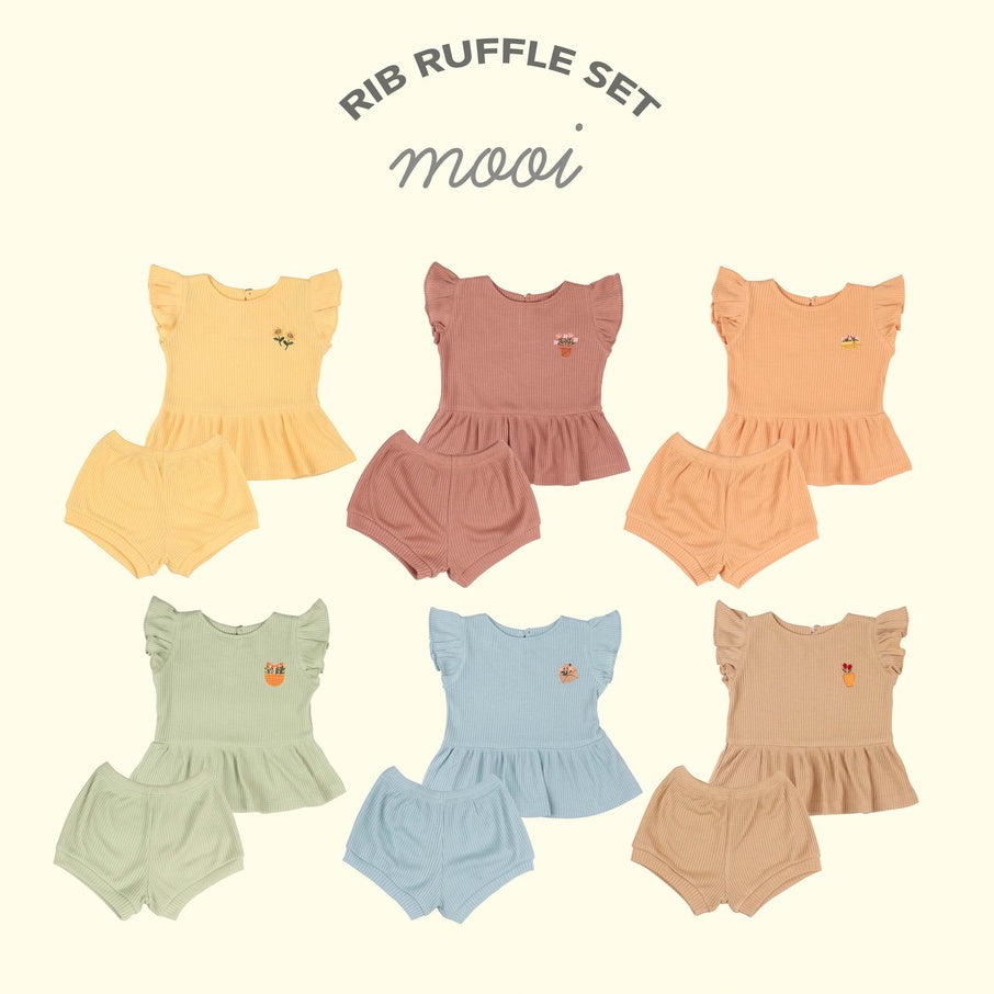 Mooi Setelan Anak Perempuan Rib Ruffle Set