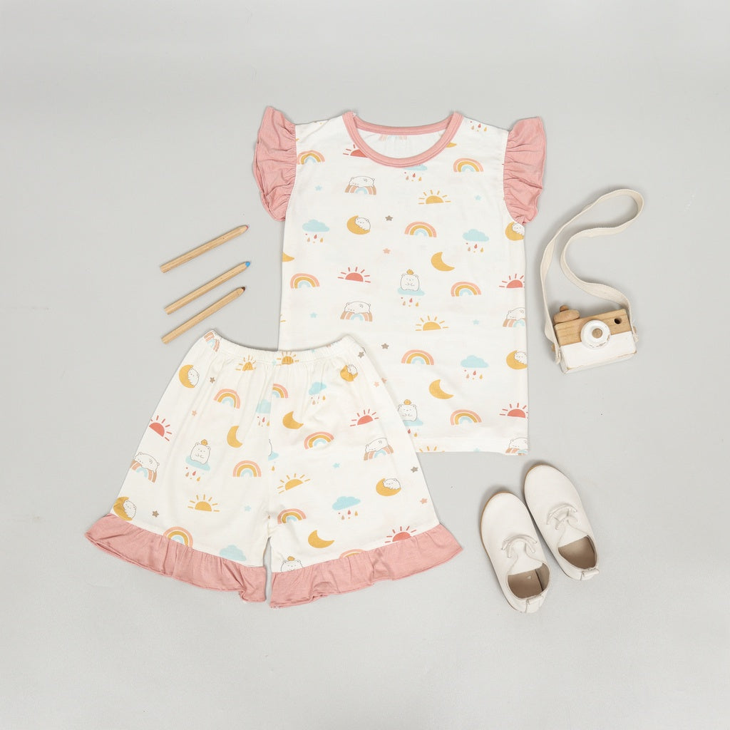 Mooi Setelan Anak Perempuan Tencel Ruffle Mochi Set