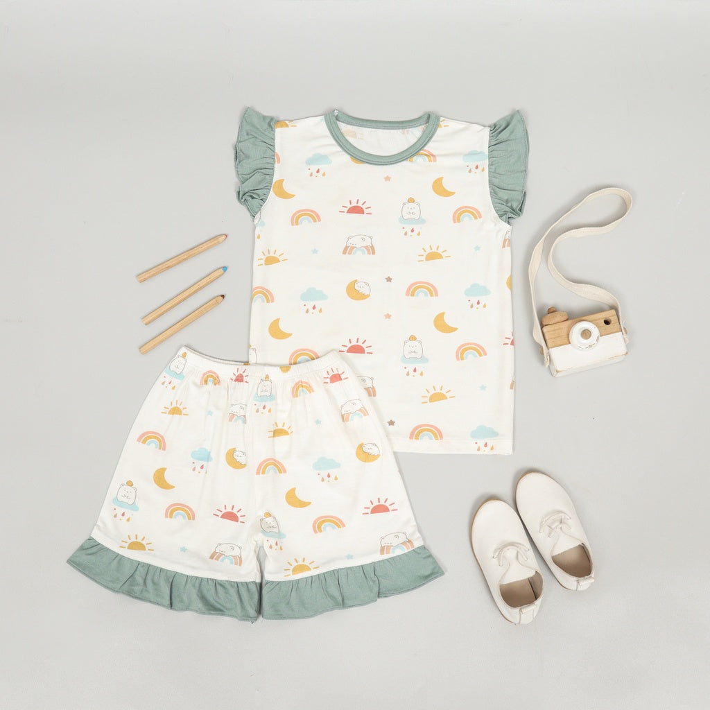 Mooi Setelan Anak Perempuan Tencel Ruffle Mochi Set