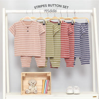 Mooi Setelan Anak Unisex Stripes Button Set