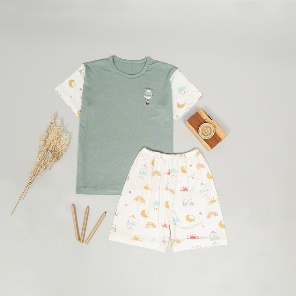 Mooi Setelan Anak Unisex Tencel Short Sleeve Mochi Set