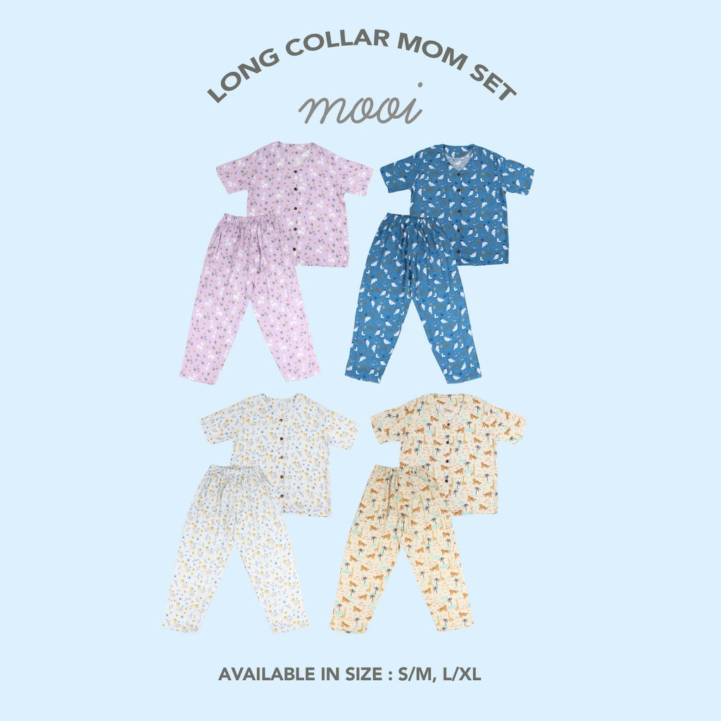 Mooi Piyama Dewasa Setelan Long Collar Set Mom