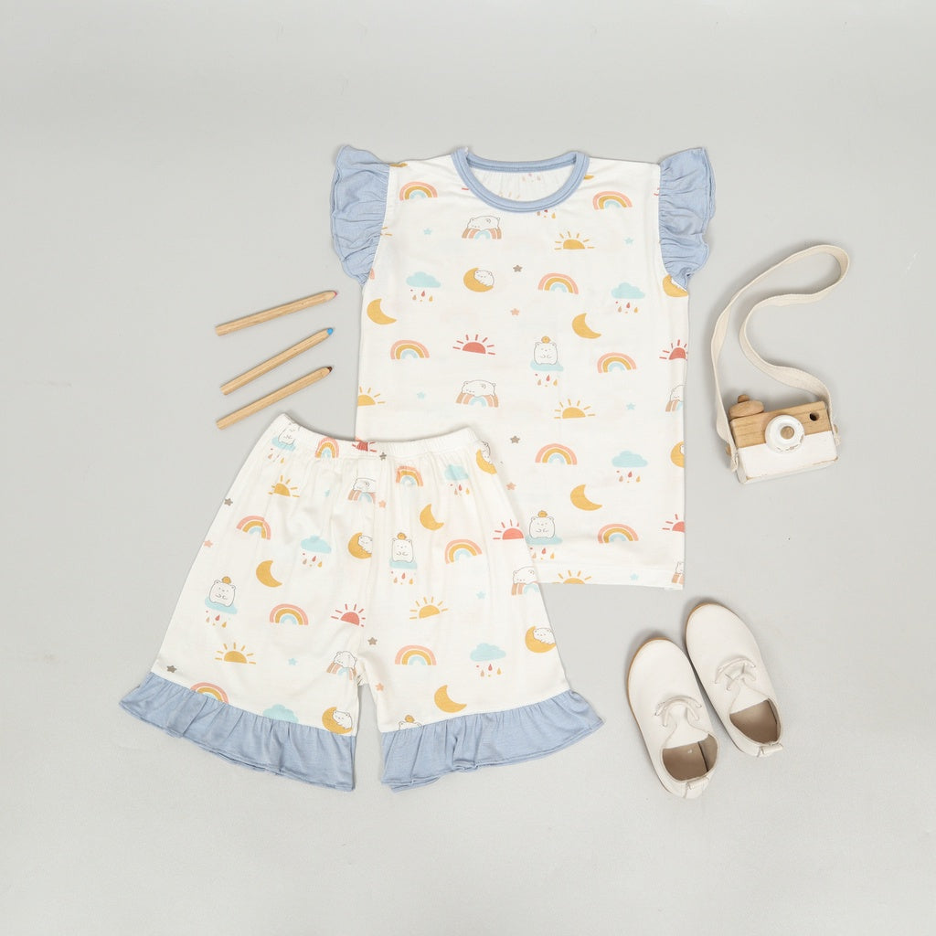 Mooi Setelan Anak Perempuan Tencel Ruffle Mochi Set