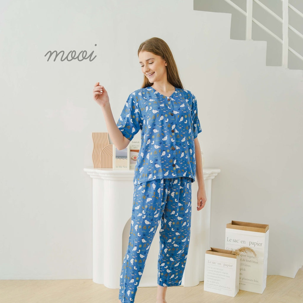 Mooi Piyama Dewasa Setelan Long Collar Set Mom