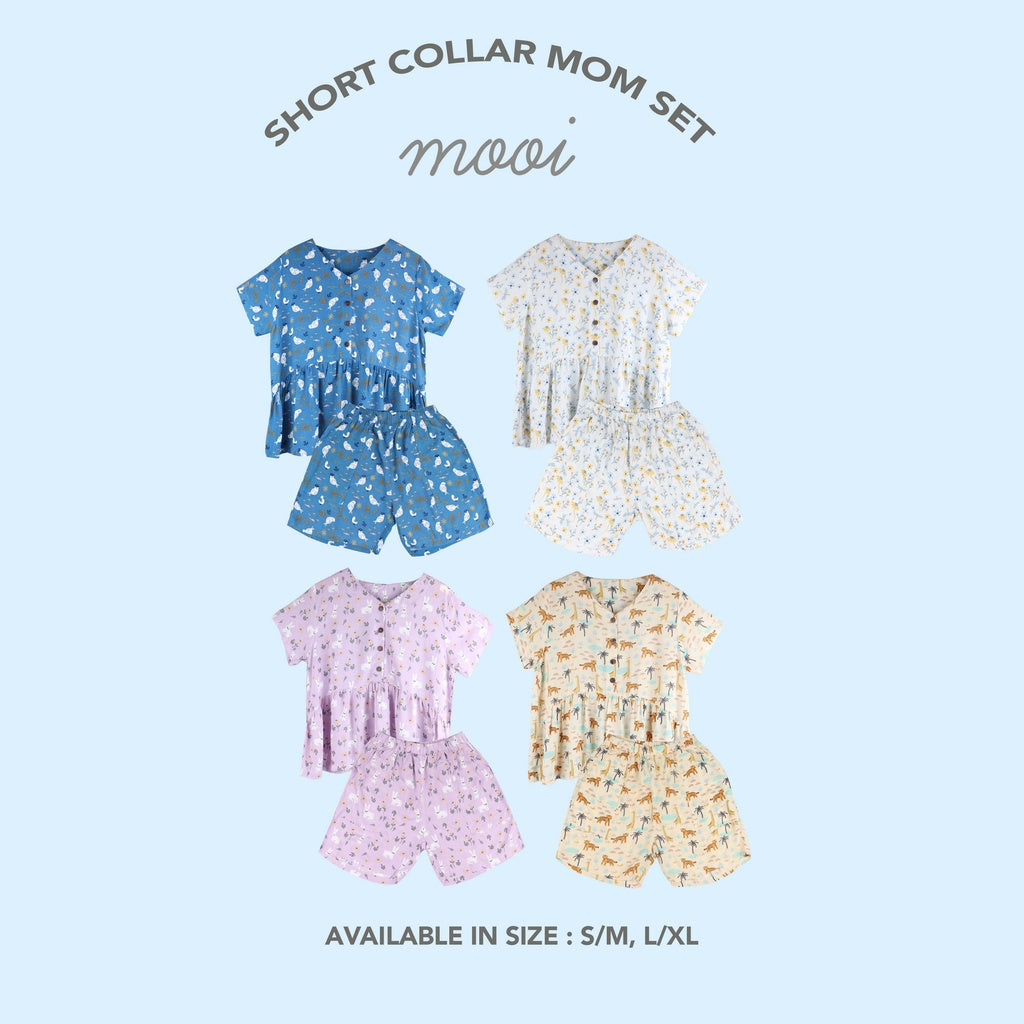 Mooi Piyama Dewasa Setelan Short Collar Set Mom