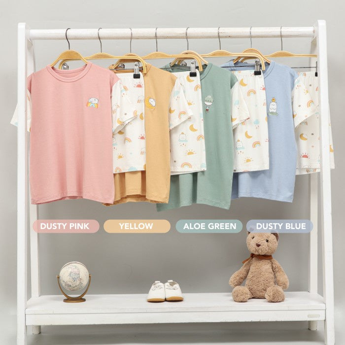 Mooi Setelan Anak Unisex Tencel Short Sleeve Mochi Set