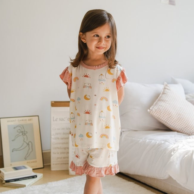 Mooi Setelan Anak Perempuan Tencel Ruffle Mochi Set