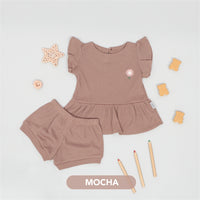 Mooi Setelan Anak Perempuan Rib Ruffle Set