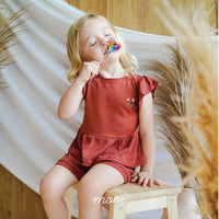 Mooi Setelan Anak Perempuan Rib Ruffle Set